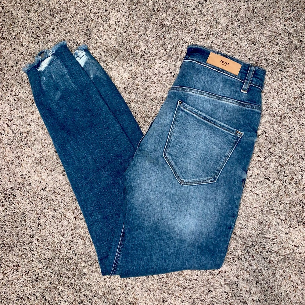 ICHI Lulu Mid Waist Skinny Hem Jeans
